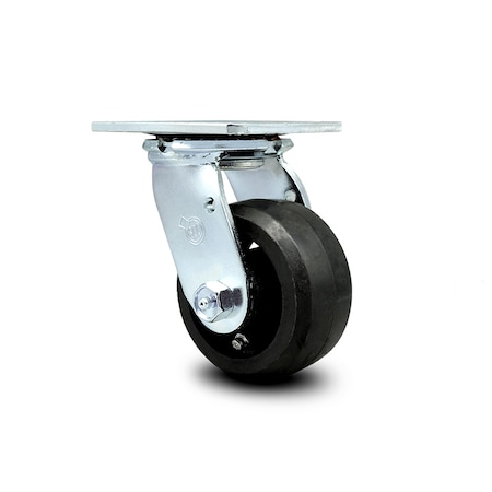 Service Caster 4 Inch Rubber on Steel Swivel Caster with Roller Bearing and Swivel Lock SCC SCC-30CS420-RSR-BSL